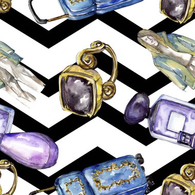 Moda kroki glamour çizimde bir suluboya stil izole öğesi. Sorunsuz arka plan deseni.