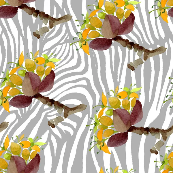 Cornus mas floral botanical flowers. Watercolor background illustration set. Seamless background pattern. — Stock Photo, Image