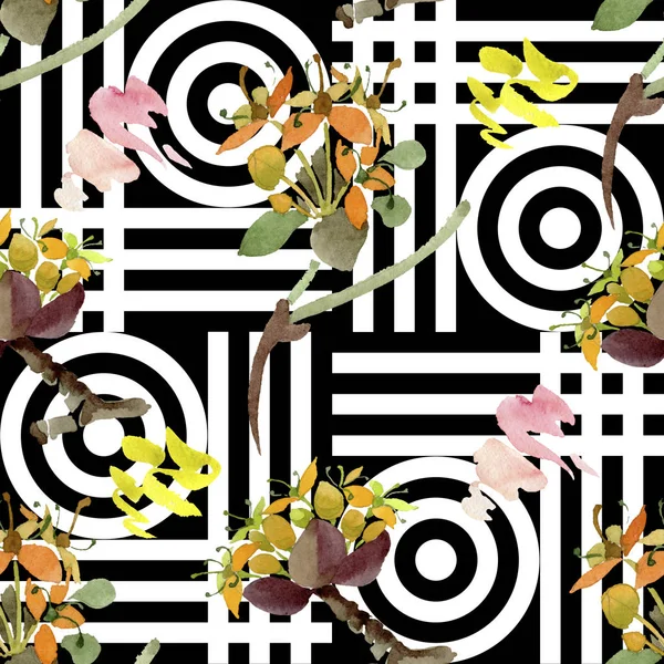 Cornus mas çiçek botanik çiçekler. Suluboya arka plan illüstrasyon seti. Kesintisiz arka plan deseni.