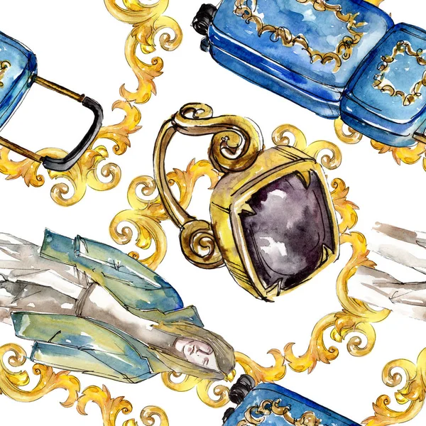 Moda kroki glamour çizimde bir suluboya stil izole öğesi. Sorunsuz arka plan deseni.