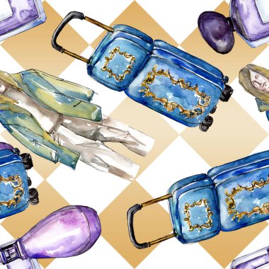 Moda kroki glamour çizimde bir suluboya stil izole öğesi. Sorunsuz arka plan deseni.