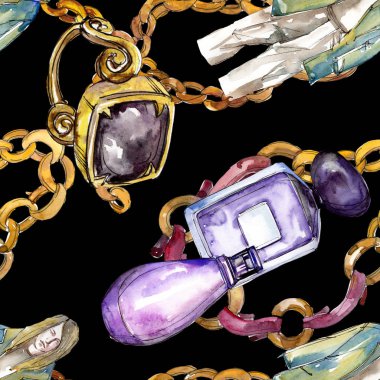 Moda kroki glamour çizimde bir suluboya stil izole öğesi. Sorunsuz arka plan deseni.