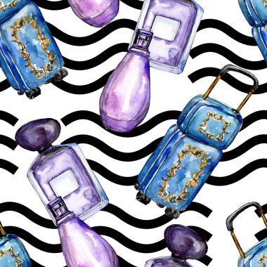 Moda kroki glamour çizimde bir suluboya stil izole öğesi. Sorunsuz arka plan deseni.