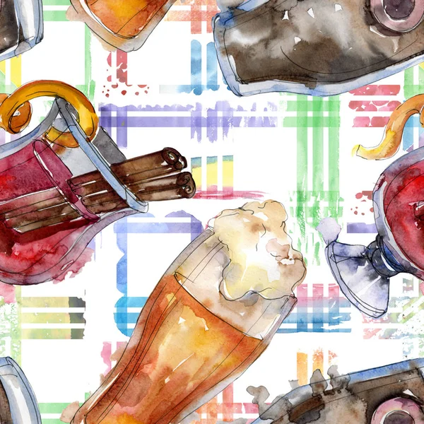 Koktejlový nápoj ze strany alkoholických barů. Vodní barva pozadí izolované ilustrace. Bezespání vzorek pozadí. — Stock fotografie