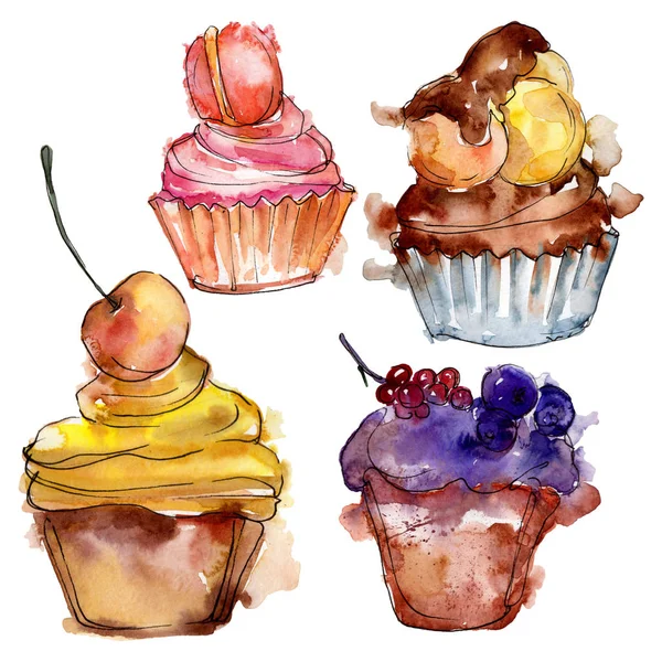 Smakelijke Cupcake in een aquarel stijl. Achtergrond illustratie instellen. Aquarel tekening Fashion Aquarelle geïsoleerd. — Stockfoto