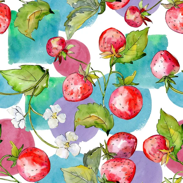 草莓健康食品。水彩背景插图集。无缝背景模式. — 图库照片