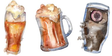 Alkollü bar parti kokteyl içeceği. Suluboya arka plan illüstrasyon seti. İzole içecekler illüstrasyon elemanı.