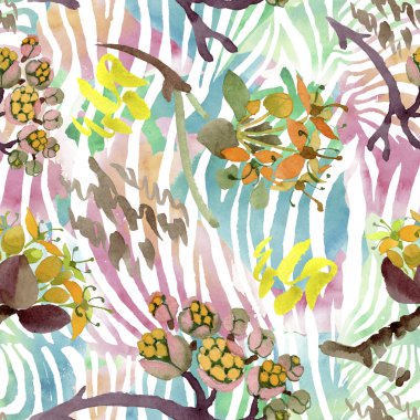 Cornus mas çiçek botanik çiçekler. Suluboya arka plan illüstrasyon seti. Kesintisiz arka plan deseni.