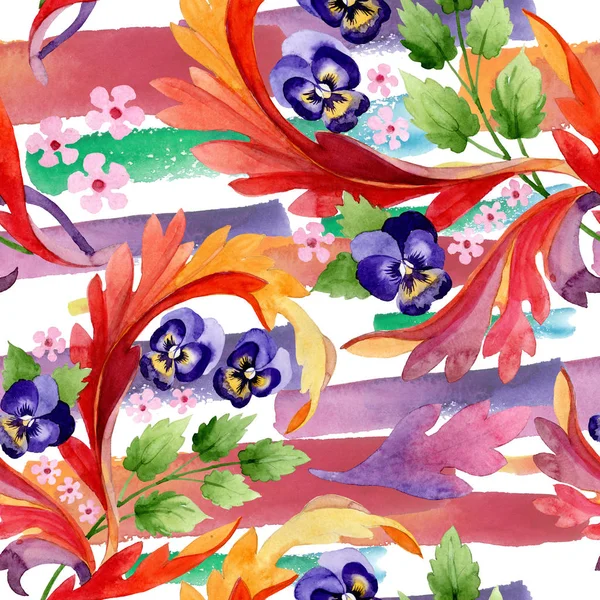 Dísz az árvácskák virágos botanikai virágok. Akvarell háttér illusztráció meg. Folytonos háttérmintázat. — Stock Fotó