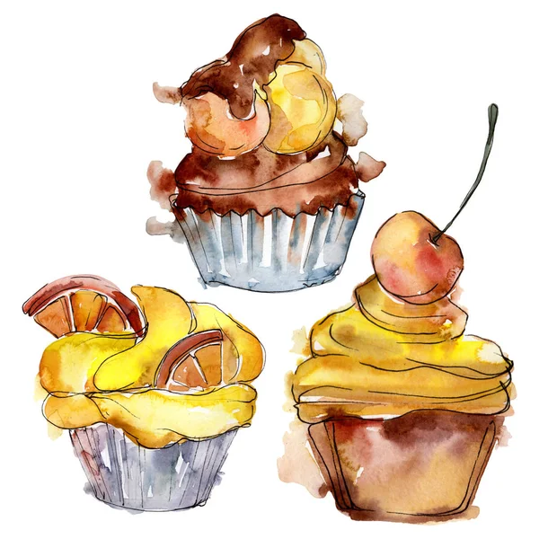 Ízletes Cupcake egy akvarell stílusban. Háttérillusztráció-készlet. Akvarell rajz divat Aquarelle elszigetelt. — Stock Fotó