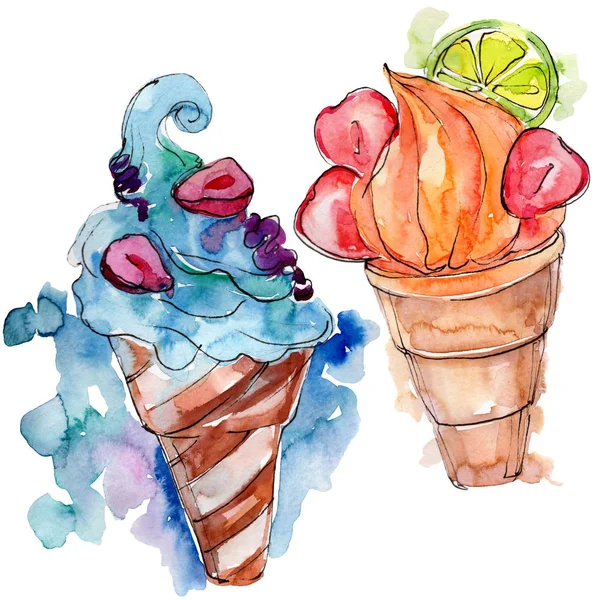 Tasty ice cream cone sweet dessert. Watercolor background illustration set. Isolated desserts illustration element. — Stock Photo, Image