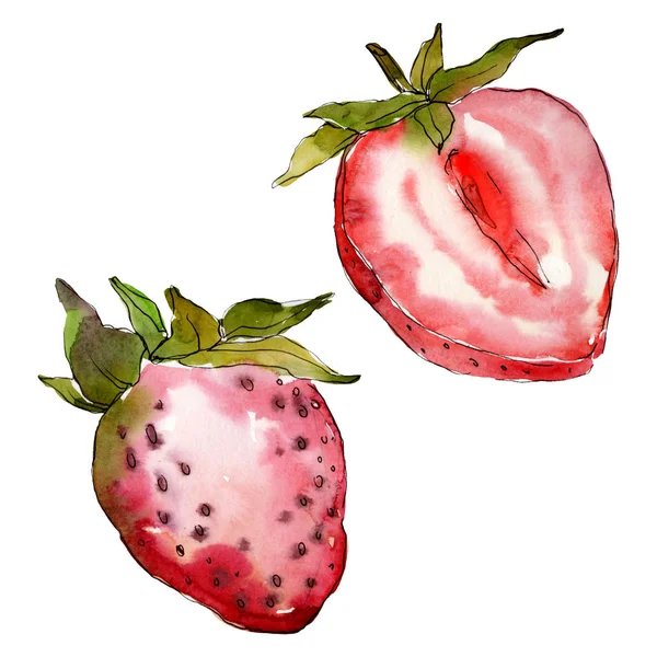 イチゴの健康食品新鮮なベリー。●水彩背景イラストセット。孤立したベリーイラスト要素. — ストック写真