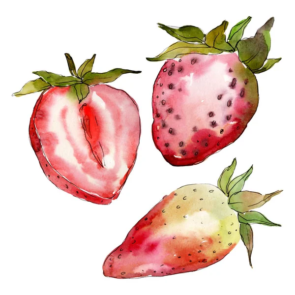 Erdbeere gesunde Nahrung frische Beeren. Aquarell Hintergrundillustration Set. isolierte Beeren Illustrationselement. — Stockfoto