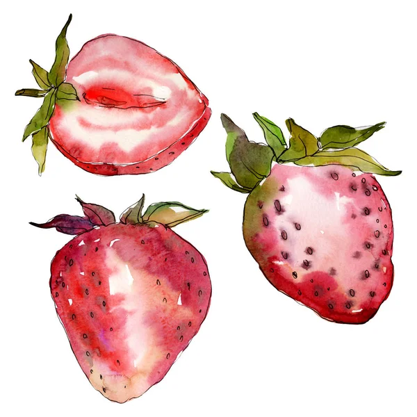 Fraise alimentation saine fraise fraîche. Ensemble d'illustration de fond aquarelle. Élément d'illustration de baies isolées . — Photo