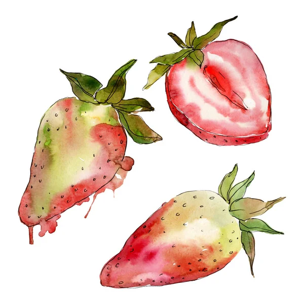 Erdbeere gesunde Nahrung frische Beeren. Aquarell Hintergrundillustration Set. isolierte Beeren Illustrationselement. — Stockfoto