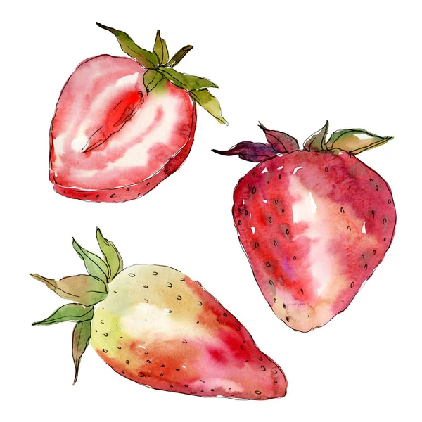 Fresa comida sana fresa fresca. Conjunto de ilustración de fondo acuarela. Elemento ilustrativo de bayas aisladas . —  Fotos de Stock