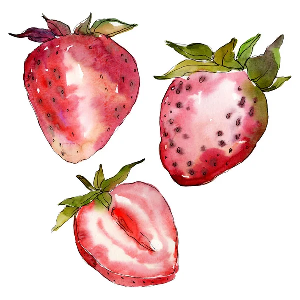 Fraise alimentation saine fraise fraîche. Ensemble d'illustration de fond aquarelle. Élément d'illustration de baies isolées . — Photo