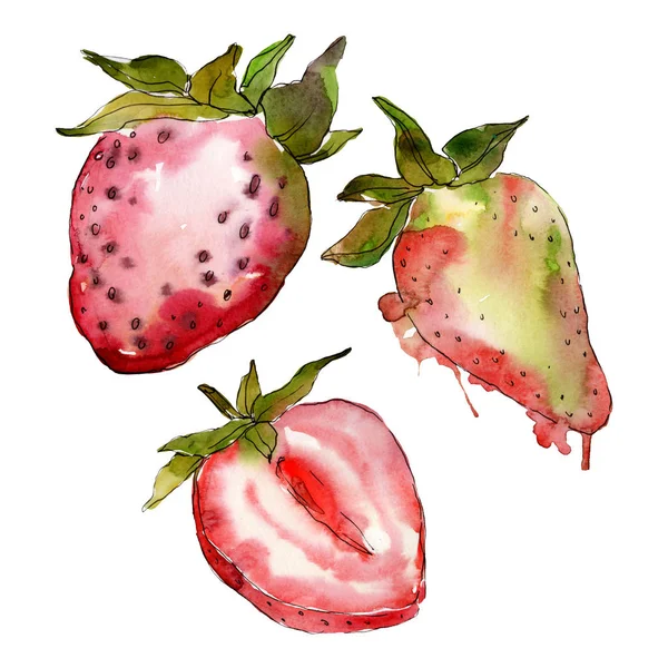 Fraise alimentation saine fraise fraîche. Ensemble d'illustration de fond aquarelle. Élément d'illustration de baies isolées . — Photo