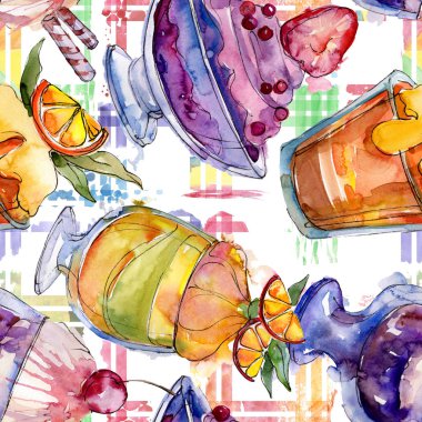 Sulu Boya stilinde lezzetli dondurma. Aquarelle şekerli tatlı şekilde ayarlayın. Sorunsuz arka plan deseni.