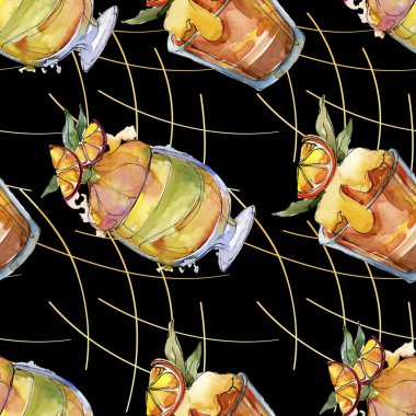 Sulu Boya stilinde lezzetli dondurma. Aquarelle şekerli tatlı şekilde ayarlayın. Sorunsuz arka plan deseni.