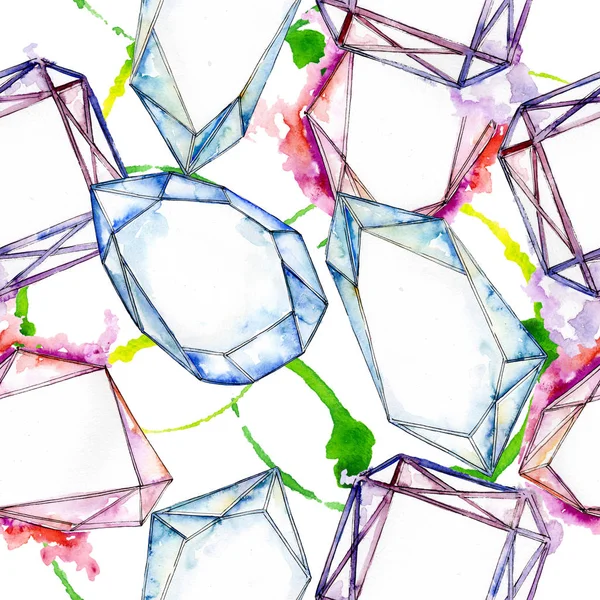 Renkli elmas taş takı mineraller. Suluboya kristal taş arka plan ayarlayın. Sorunsuz arka plan deseni.