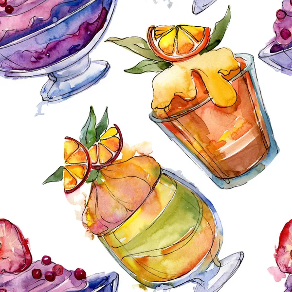 Sulu Boya stilinde lezzetli dondurma. Aquarelle şekerli tatlı şekilde ayarlayın. Sorunsuz arka plan deseni.