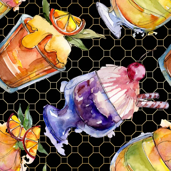 Sulu Boya stilinde lezzetli dondurma. Aquarelle şekerli tatlı şekilde ayarlayın. Sorunsuz arka plan deseni.