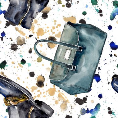 Bir suluboya stil izole öğesi moda kroki. Suluboya resim ayarlayın. Sorunsuz arka plan deseni.