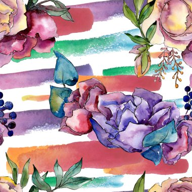 Buket çiçek botanik çiçekler. Suluboya arka plan illüstrasyon küme. Sorunsuz arka plan deseni.