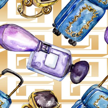 Moda kroki glamour çizimde bir suluboya stil izole öğesi. Sorunsuz arka plan deseni.