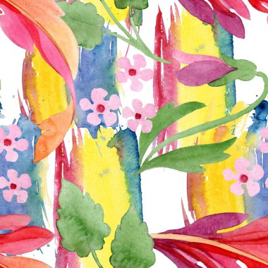 Pansies çiçek botanik çiçekleri ile Süs. Suluboya arka plan illüstrasyon seti. Kesintisiz arka plan deseni.