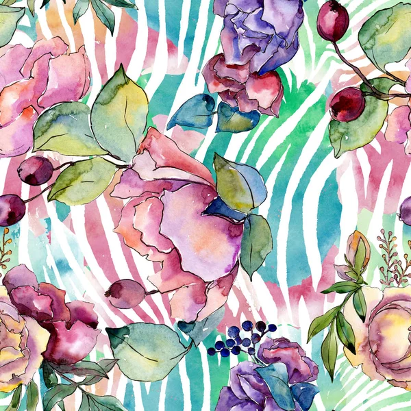 Bouquet floral botanical flowers. Watercolor background illustration set. Seamless background pattern. — Stock Photo, Image