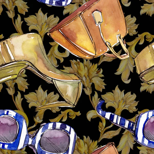 Bir suluboya stil izole öğesi moda kroki. Suluboya resim ayarlayın. Sorunsuz arka plan deseni.