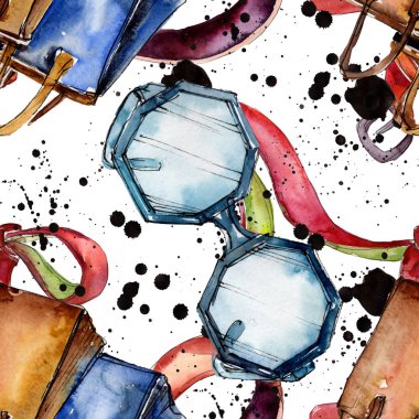 Moda kroki glamour çizimde bir suluboya stil izole öğesi. Sorunsuz arka plan deseni.