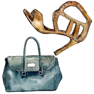 Moda kroki glamour çizimde bir suluboya stil izole öğesi. Suluboya arka plan ayarlamak.