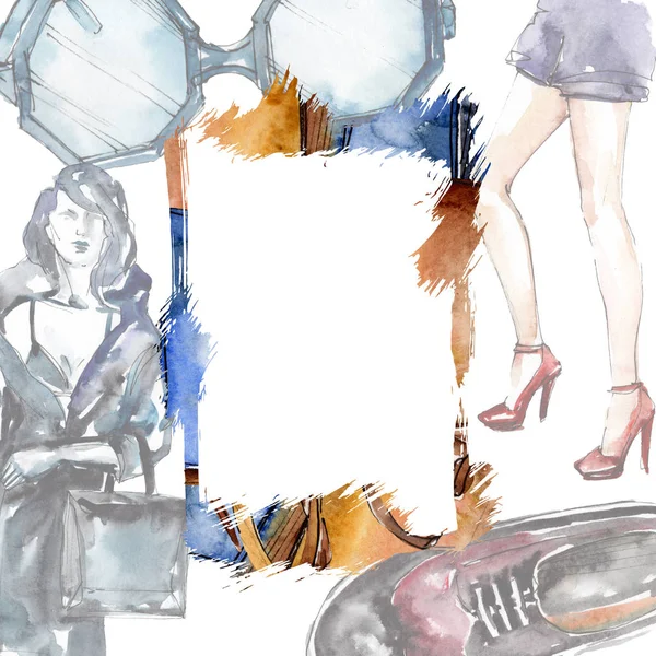 Fashionable sketch in a watercolor style element. Watercolour background illustration set. Frame border ornament square. — Stock Photo, Image