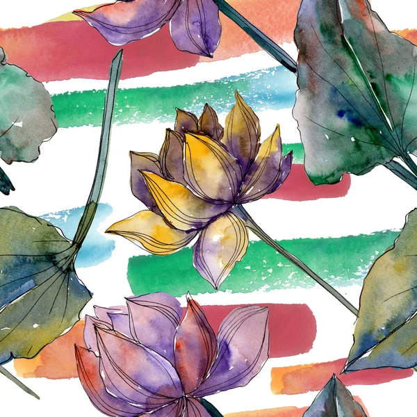 Lotus fleurs botaniques florales. Ensemble d'illustration de fond aquarelle. Modèle de fond sans couture . — Photo