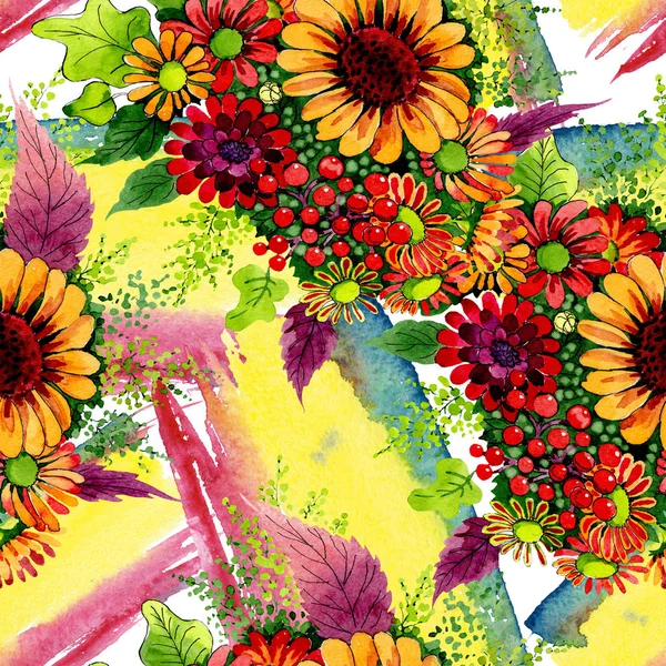 Buket çiçek botanik çiçek. Suluboya arka plan illüstrasyon seti. Kesintisiz arka plan deseni.