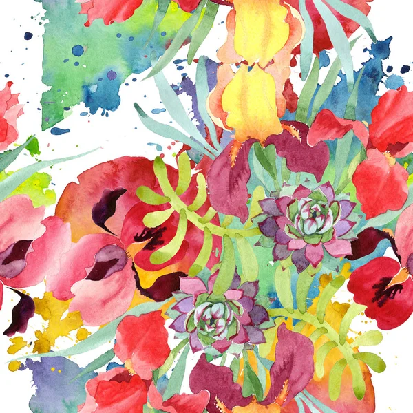 Flor botânica floral bouquet. Conjunto de ilustração de fundo aquarela. Padrão de fundo sem costura . — Fotografia de Stock