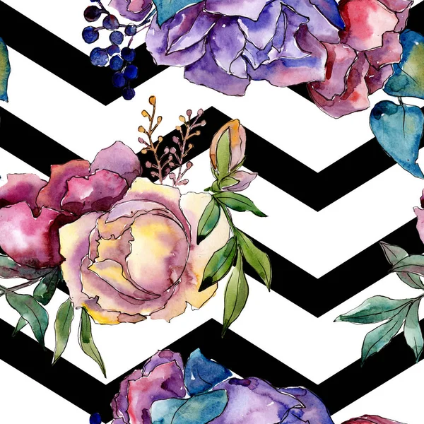 Buket çiçek botanik çiçekler. Suluboya arka plan illüstrasyon küme. Sorunsuz arka plan deseni.
