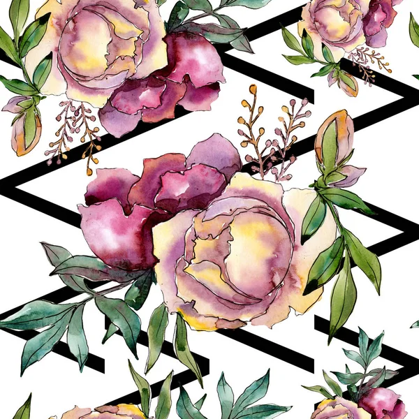 Bouquet floral botanical flowers. Watercolor background illustration set. Seamless background pattern. — Stock Photo, Image