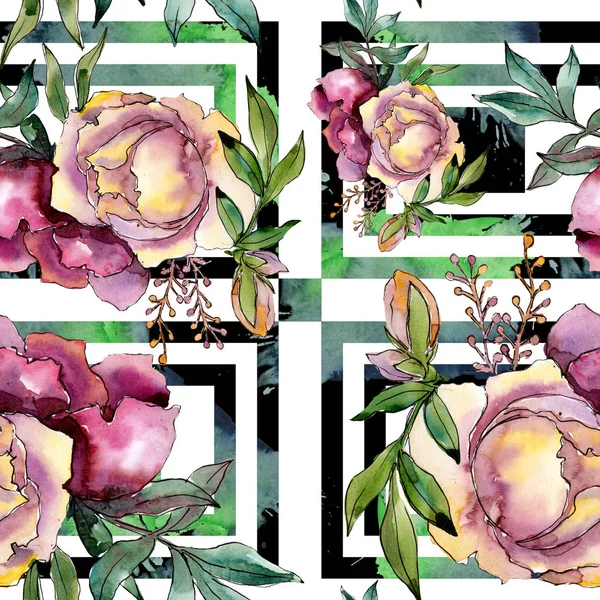Buket çiçek botanik çiçekler. Suluboya arka plan illüstrasyon küme. Sorunsuz arka plan deseni.