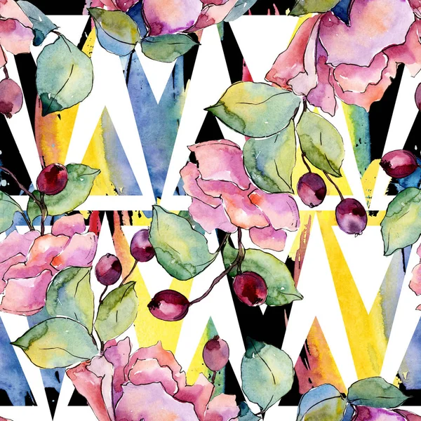 Buket çiçek botanik çiçekler. Suluboya arka plan illüstrasyon küme. Sorunsuz arka plan deseni.