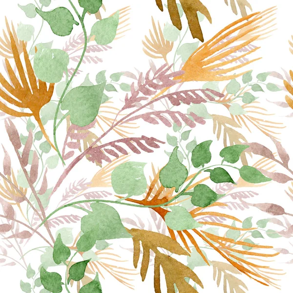 Leaf plant botanical garden floral foliage. Watercolor illustration set. Seamless background pattern. — Stock Photo, Image