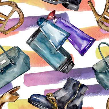 Bir suluboya stil izole öğesi moda kroki. Suluboya resim ayarlayın. Sorunsuz arka plan deseni.