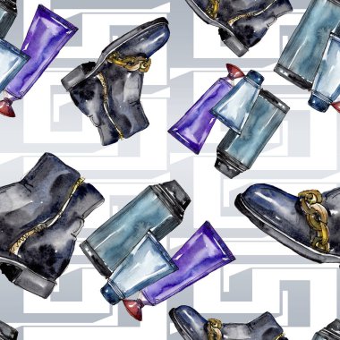 Bir suluboya stil izole öğesi moda kroki. Suluboya resim ayarlayın. Sorunsuz arka plan deseni.