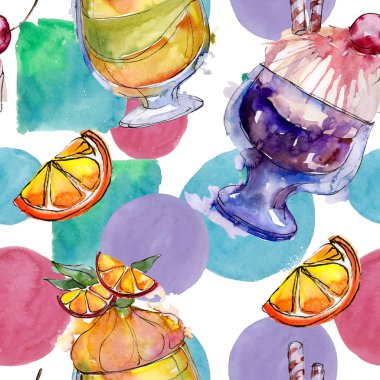 Sulu Boya stilinde lezzetli dondurma. Aquarelle şekerli tatlı şekilde ayarlayın. Sorunsuz arka plan deseni.