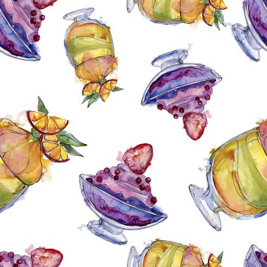 Sulu Boya stilinde lezzetli dondurma. Aquarelle şekerli tatlı şekilde ayarlayın. Sorunsuz arka plan deseni.