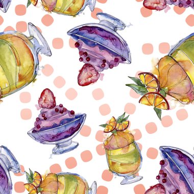 Sulu Boya stilinde lezzetli dondurma. Aquarelle şekerli tatlı şekilde ayarlayın. Sorunsuz arka plan deseni.