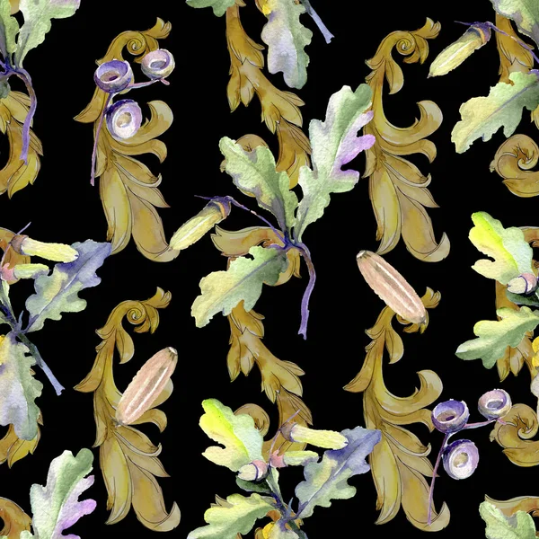 Лесной желудь зеленый лист и орех. Набор акварельных фонов. Бесшовный рисунок фона . — стоковое фото
